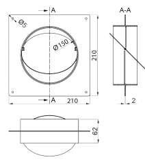Kulatá spojka potrubí se zpětnou klapkou a rámečkem,  Ø150mm