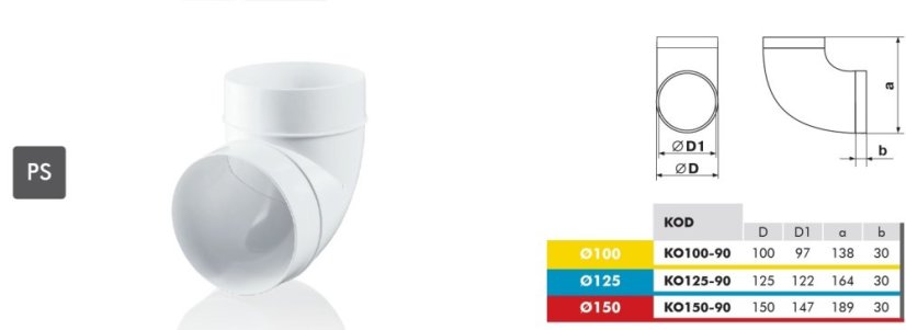 Okrúhle plastové koleno Ø100mm/90°