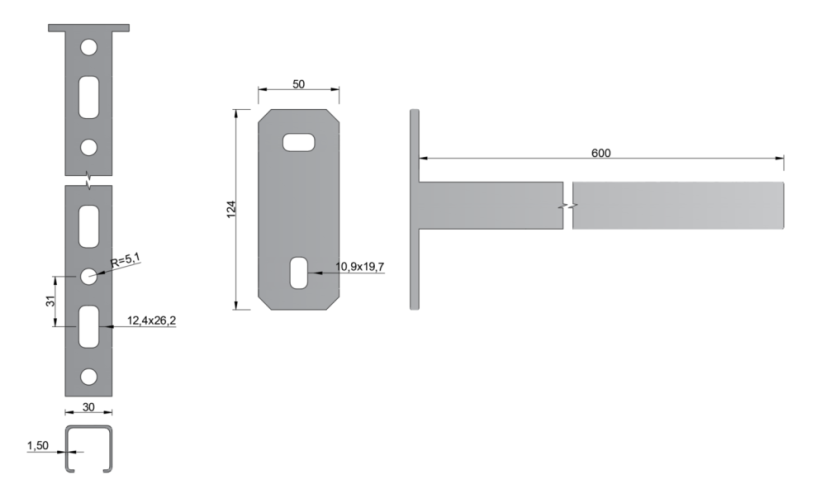 T konzola 600mm, pozinkovaná