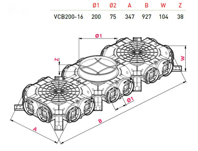 Rozdeľovač Awenta PRO štvorstranný jednoradový 16x90/200
