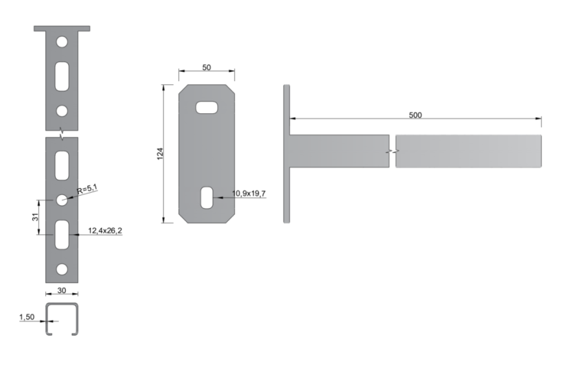 T konzola 300mm, pozinkovaná