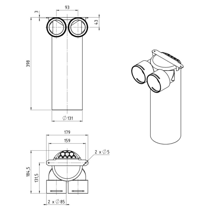 Plastový KLO box 2x75/125, MAX-VENT