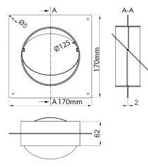 Kulatá spojka potrubí se zpětnou klapkou a rámečkem, Ø125 mm