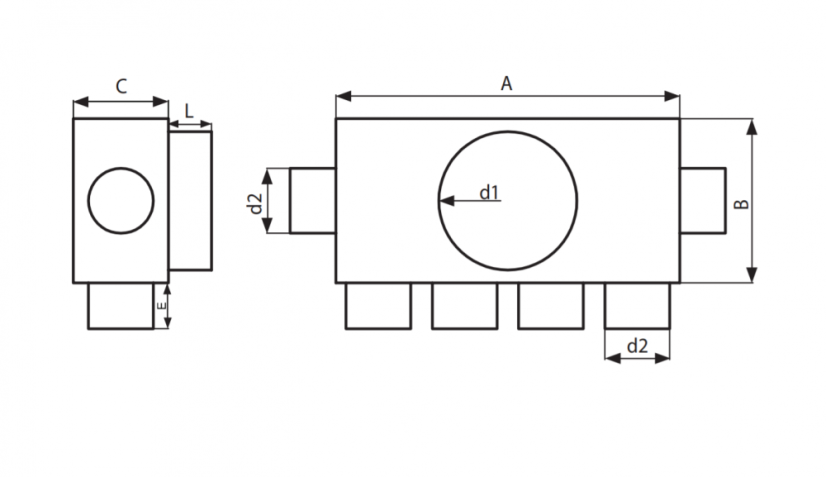 Rozdeľovač trojstranný jednoradový 6x75/160 (1+4+1+0)